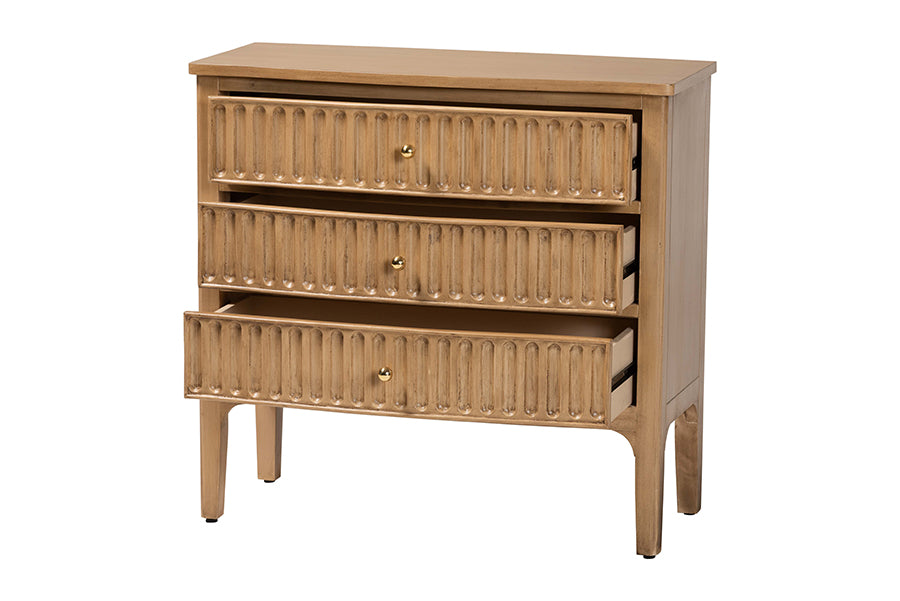 bali & pari Lavi Fluted Wood Chest - 3-Drawer Storage Chest with Textured Drawer Fronts and Round Knobs for Bedroom