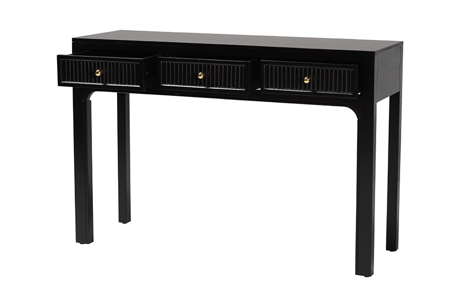bali & pari Leah Console Table - 3-Drawer Accent Table with Fluted Wood Detailing for Living Room, Hallway, or Entryway