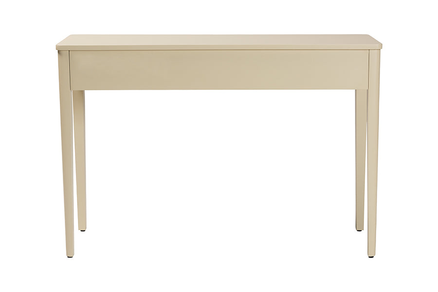 bali & pari Leeba Console Table - 3-Drawer Accent Table with Fluted Wood and Scalloped Framing for Living Room, Hallway, or Entryway