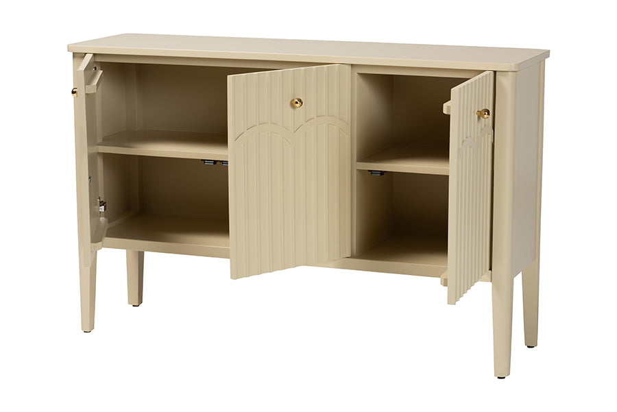 bali & pari Leeba Sideboard - Modern Storage Buffet Console with Fluted Wood and Scalloped Molding for Kitchen or Dining Room