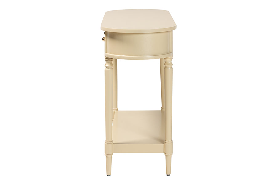 bali & pari Liba Console Table - 3-Drawer Accent Table with Scalloped Detailing and Open Shelf Storage for Hallway, Entryway, or Living Room
