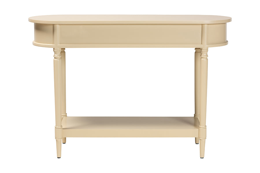 bali & pari Liba Console Table - 3-Drawer Accent Table with Scalloped Detailing and Open Shelf Storage for Hallway, Entryway, or Living Room