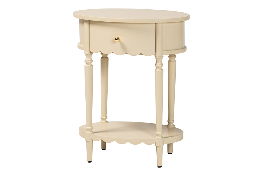 bali & pari Liba End Table - 1-Drawer Accent Table with Scalloped Detailing and Open Shelf Storage for Hallway, Entryway, and Living Room