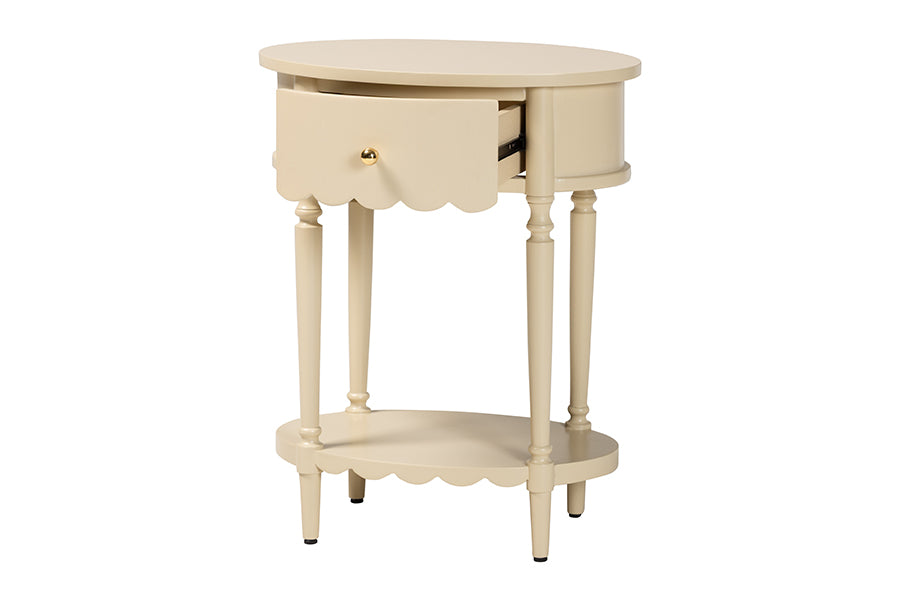 bali & pari Liba End Table - 1-Drawer Accent Table with Scalloped Detailing and Open Shelf Storage for Hallway, Entryway, and Living Room
