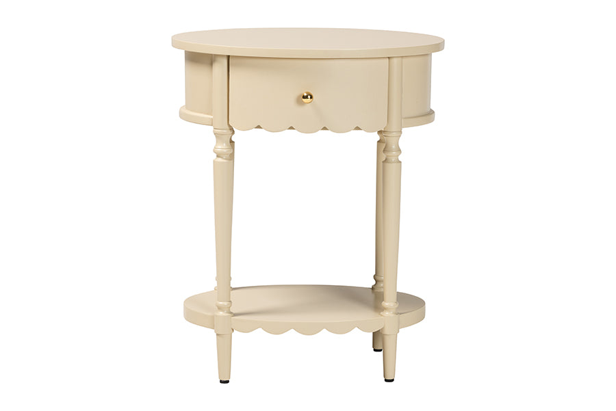 bali & pari Liba End Table - 1-Drawer Accent Table with Scalloped Detailing and Open Shelf Storage for Hallway, Entryway, and Living Room