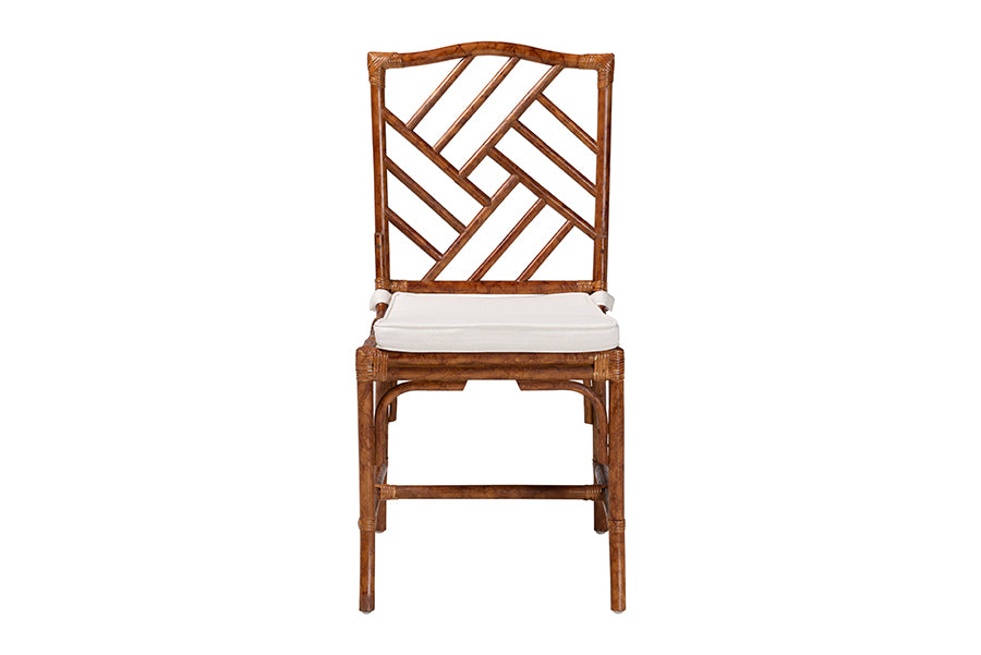 bali & pari Rio Marbled Tortoise Natural Rattan Dining Chair - Handwoven Wicker Accent Side Chair with Removable Cushion, for Dining Room or Accent Seating