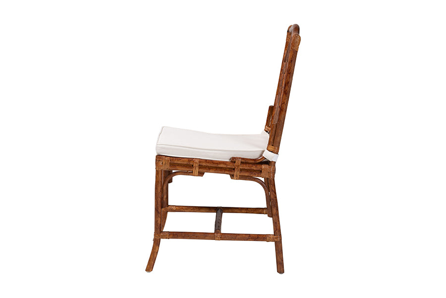 bali & pari Rio Marbled Tortoise Natural Rattan Dining Chair - Handwoven Wicker Accent Side Chair with Removable Cushion, for Dining Room or Accent Seating