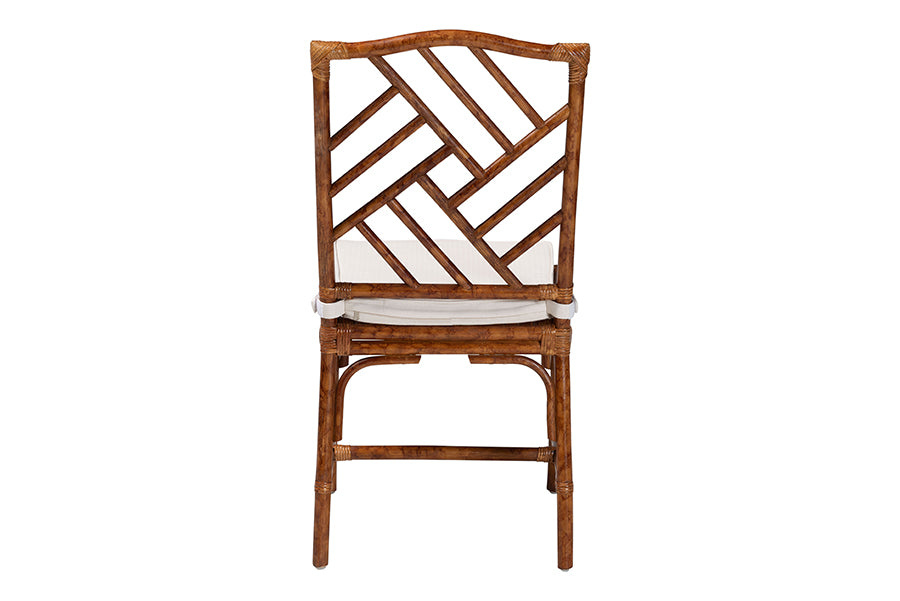 bali & pari Rio Marbled Tortoise Natural Rattan Dining Chair - Handwoven Wicker Accent Side Chair with Removable Cushion, for Dining Room or Accent Seating