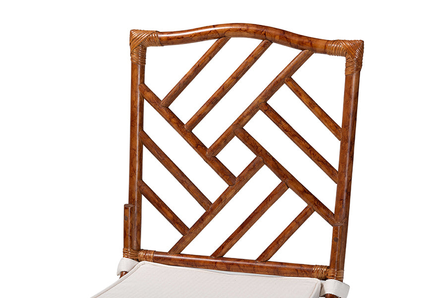 bali & pari Rio Marbled Tortoise Natural Rattan Dining Chair - Handwoven Wicker Accent Side Chair with Removable Cushion, for Dining Room or Accent Seating