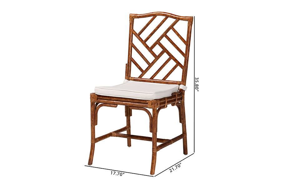 bali & pari Rio Marbled Tortoise Natural Rattan Dining Chair - Handwoven Wicker Accent Side Chair with Removable Cushion, for Dining Room or Accent Seating