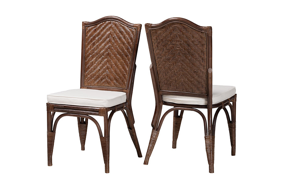 bali & pari Mahdis Natural Rattan 2-Piece Dining Chair Set with Cushion - Handwoven Wicker Accent Chair with Woven Chevron Back for Kitchen or Dining Room