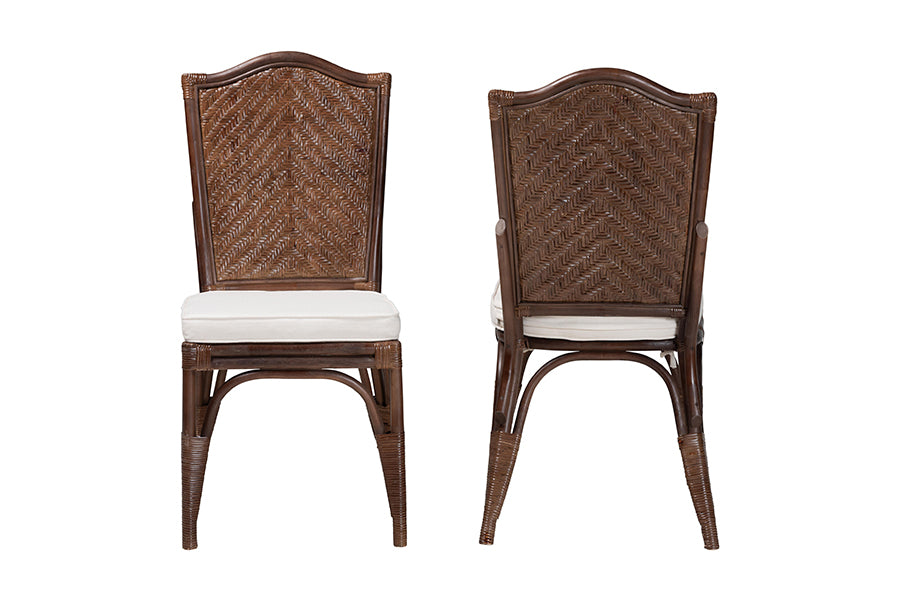 bali & pari Mahdis Natural Rattan 2-Piece Dining Chair Set with Cushion - Handwoven Wicker Accent Chair with Woven Chevron Back for Kitchen or Dining Room