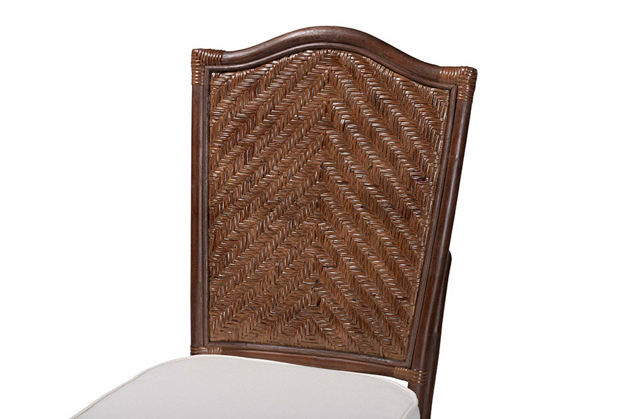 bali & pari Mahdis Natural Rattan 2-Piece Dining Chair Set with Cushion - Handwoven Wicker Accent Chair with Woven Chevron Back for Kitchen or Dining Room
