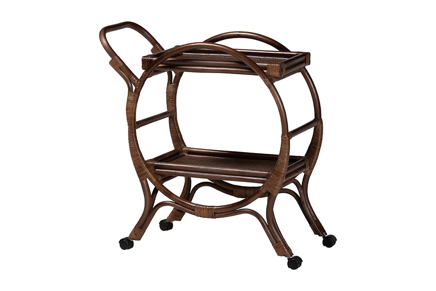 bali & pari Selah Natural Rattan Kitchen Cart - Handwoven Wicker 2-Tier Mobile Serving Cart with Tray Top
