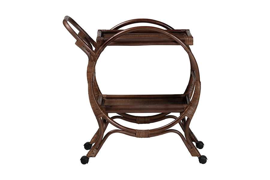 bali & pari Selah Natural Rattan Kitchen Cart - Handwoven Wicker 2-Tier Mobile Serving Cart with Tray Top