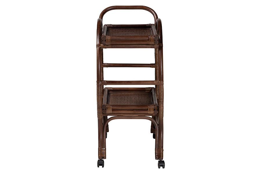 bali & pari Selah Natural Rattan Kitchen Cart - Handwoven Wicker 2-Tier Mobile Serving Cart with Tray Top