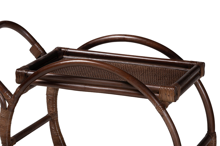 bali & pari Selah Natural Rattan Kitchen Cart - Handwoven Wicker 2-Tier Mobile Serving Cart with Tray Top