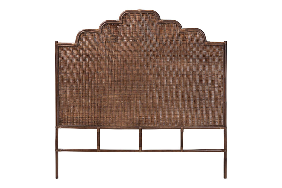 bali & pari Raphaela Natural Rattan Standalone Headboard - Handwoven Wicker Panel Headboard with Stepped Detailing, Queen