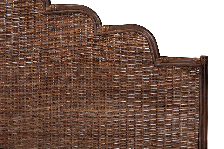 bali & pari Raphaela Natural Rattan Standalone Headboard - Handwoven Wicker Panel Headboard with Stepped Detailing, King