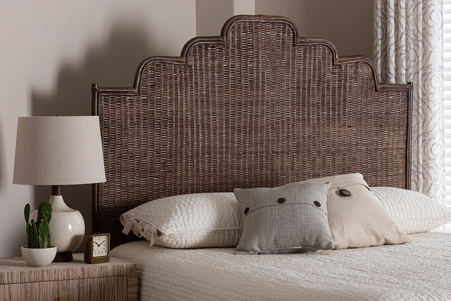 bali & pari Raphaela Natural Rattan Standalone Headboard - Handwoven Wicker Panel Headboard with Stepped Detailing, King