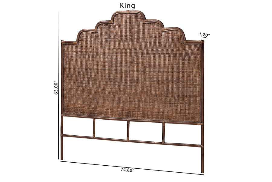bali & pari Raphaela Natural Rattan Standalone Headboard - Handwoven Wicker Panel Headboard with Stepped Detailing, Queen