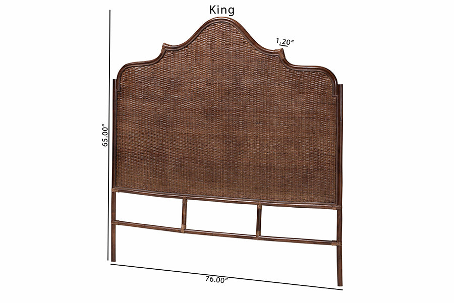 bali & pari Jaelle Natural Rattan Standalone Headboard - Handwoven Wicker Panel Headboard with Arch Top, King
