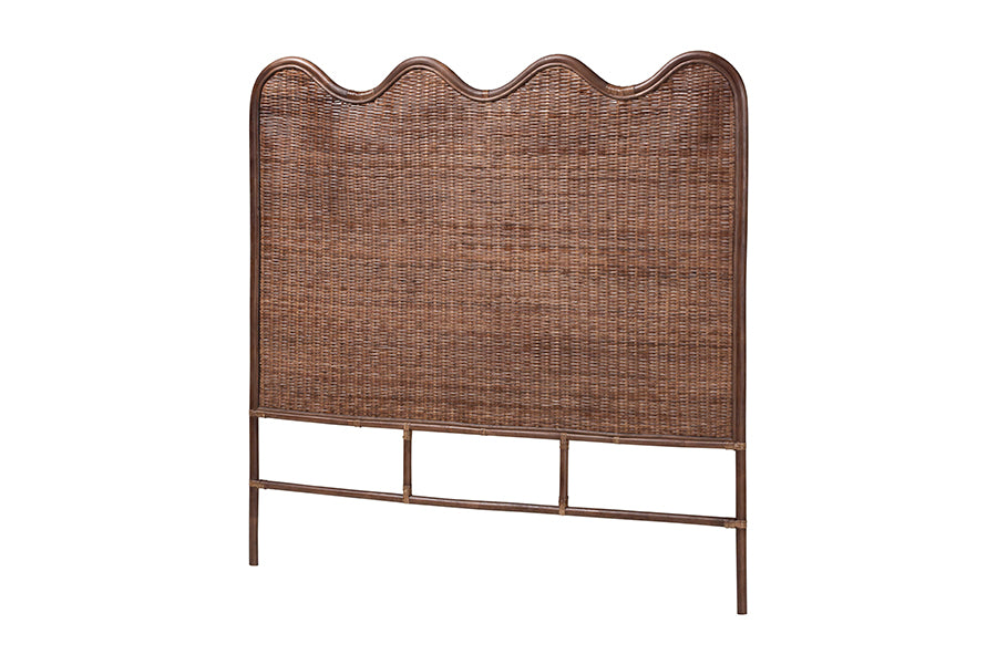 bali & pari Einya Natural Rattan Standalone Headboard - Handwoven Wicker Panel Headboard with Wavy Scalloped Top, King