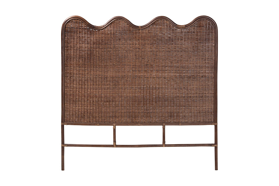 bali & pari Einya Natural Rattan Standalone Headboard - Handwoven Wicker Panel Headboard with Wavy Scalloped Top, King