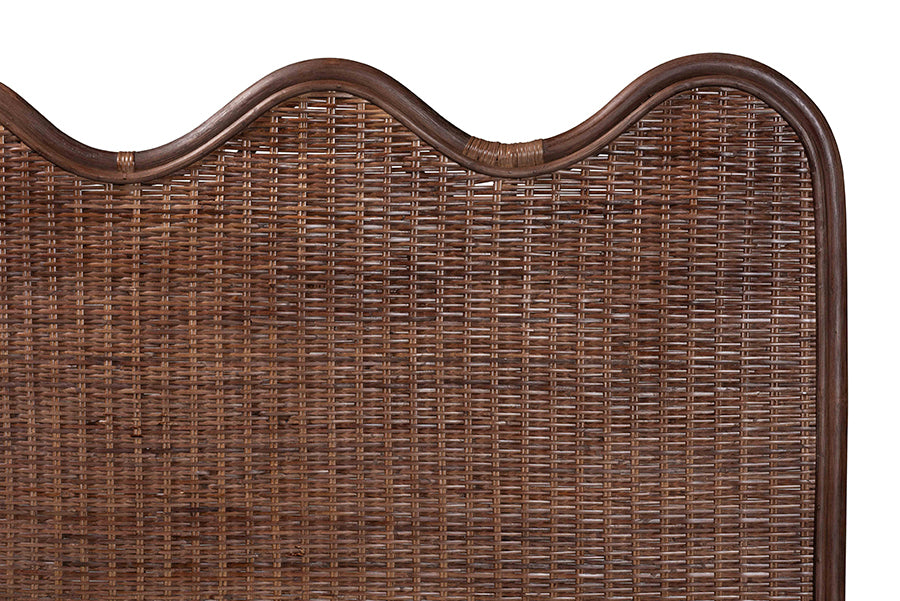 bali & pari Einya Natural Rattan Standalone Headboard - Handwoven Wicker Panel Headboard with Wavy Scalloped Top, King