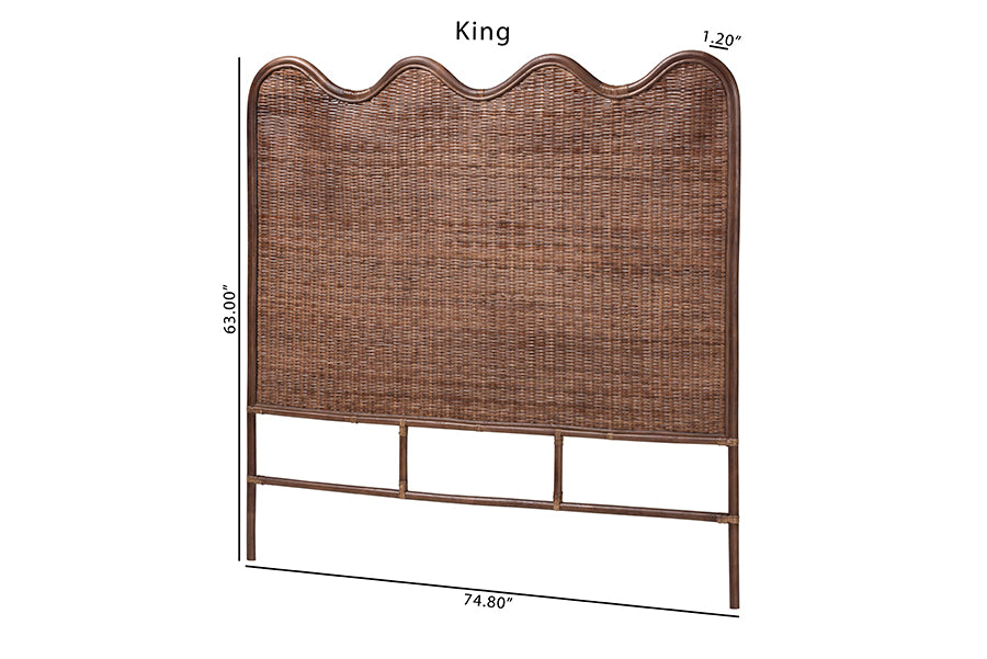 bali & pari Einya Natural Rattan Standalone Headboard - Handwoven Wicker Panel Headboard with Wavy Scalloped Top, King