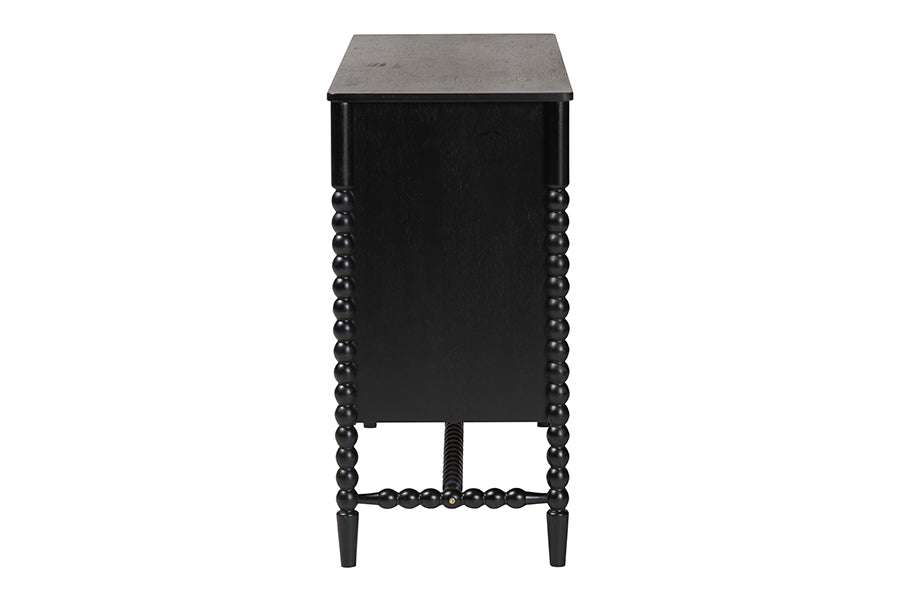 Baxton Studio Brantley Spindle Dresser - 6-Drawer Horizontal Storage Cabinet with Beaded Frame and Elevated Base for Bedroom, Black
