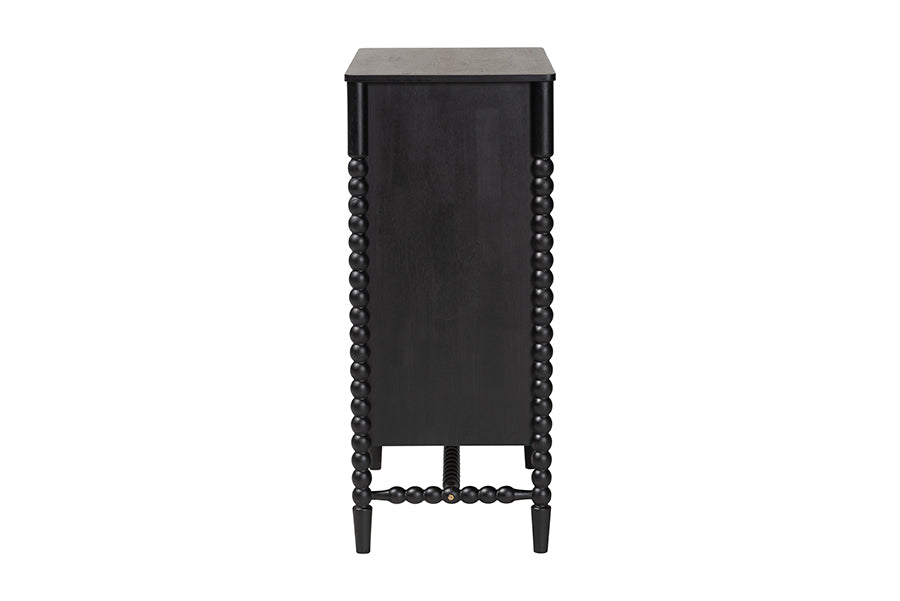 Baxton Studio Brantley Spindle Chest - 4-Drawer Vertical Storage Cabinet with Beaded Frame and Elevated Base for Bedroom, Black