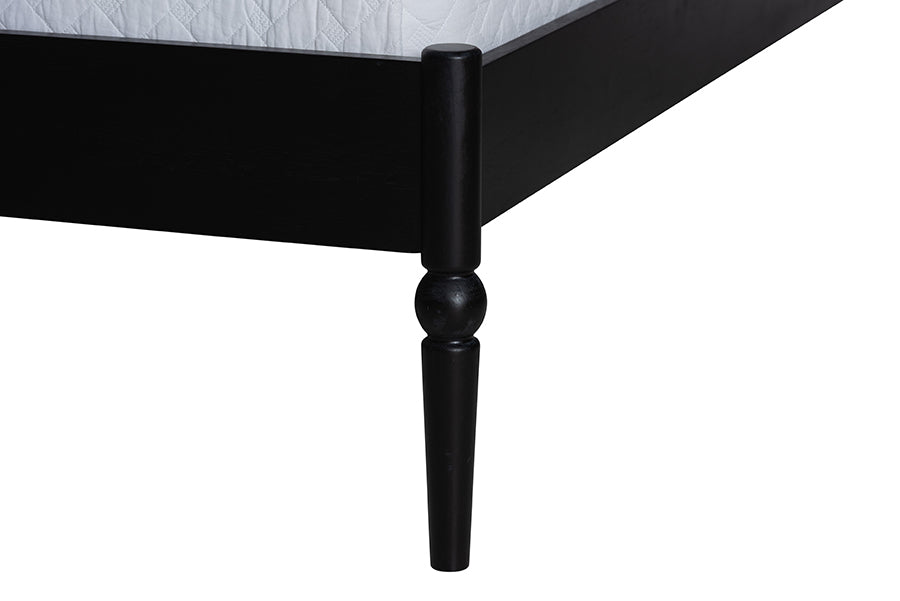 Baxton Studio Brantley Spindle Platform Bed - Farmhouse Bed Frame with Scalloped Headboard and Turned Posts, Black, King
