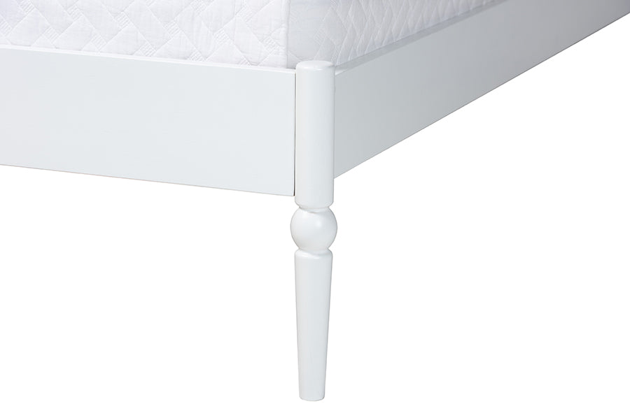 Baxton Studio Brantley Spindle 4-Piece Bedroom Set - Farmhouse Bed Frame with Matching Dresser and 1-Drawer Nightstands, White, Queen