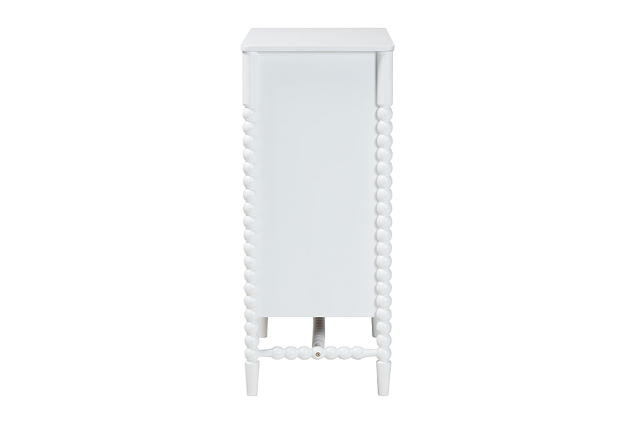 Baxton Studio Brantley Spindle Chest - 4-Drawer Vertical Storage Cabinet with Beaded Frame and Elevated Base for Bedroom, White