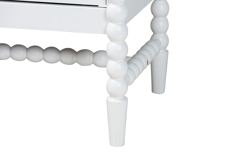 Baxton Studio Brantley Spindle Chest - 4-Drawer Vertical Storage Cabinet with Beaded Frame and Elevated Base for Bedroom, White