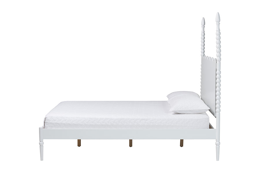 Baxton Studio Brantley Spindle Platform Bed - Farmhouse Bed Frame with Scalloped Headboard and Turned Posts, White, King