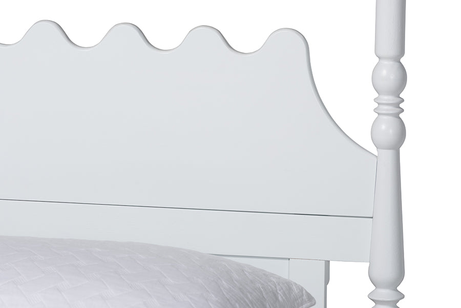 Baxton Studio Hoffman 4-Piece Scalloped Bedroom Set - Farmhouse Bed Frame with Matching Dresser and 2-Drawer Nightstands, White, King