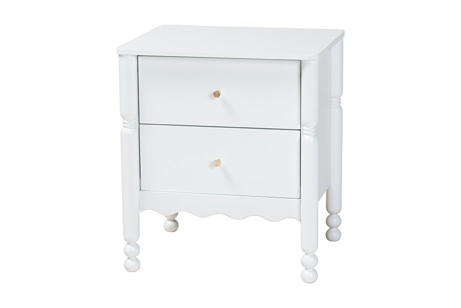 Baxton Studio Hoffman 4-Piece Scalloped Bedroom Set - Farmhouse Bed Frame with Matching Dresser, Chest, and 2-Drawer Nightstand, White, King