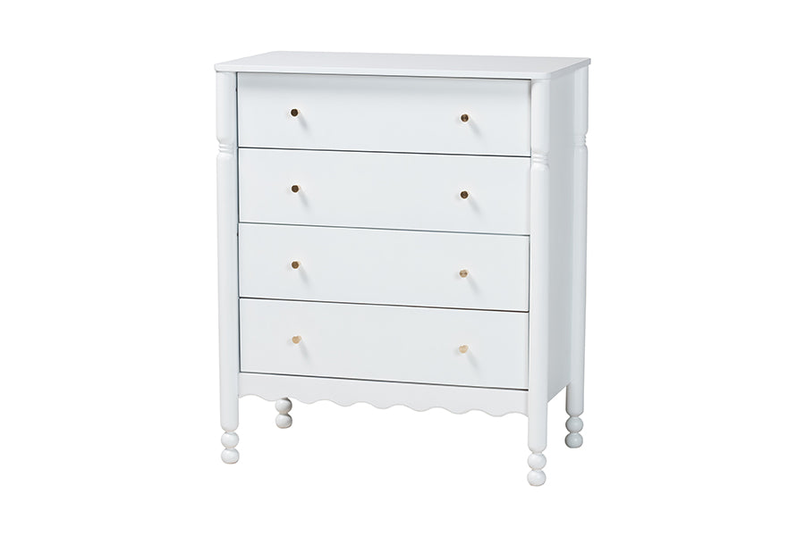 Baxton Studio Hoffman 4-Piece Scalloped Bedroom Set - Farmhouse Bed Frame with Matching Dresser, Chest, and 2-Drawer Nightstand, White, King