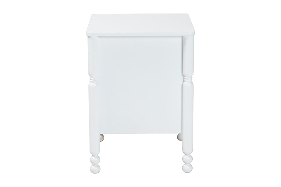 Baxton Studio Hoffman Nightstand - 2-Drawer Bedside Table with Scalloped Apron and Turned Legs for Bedroom, White