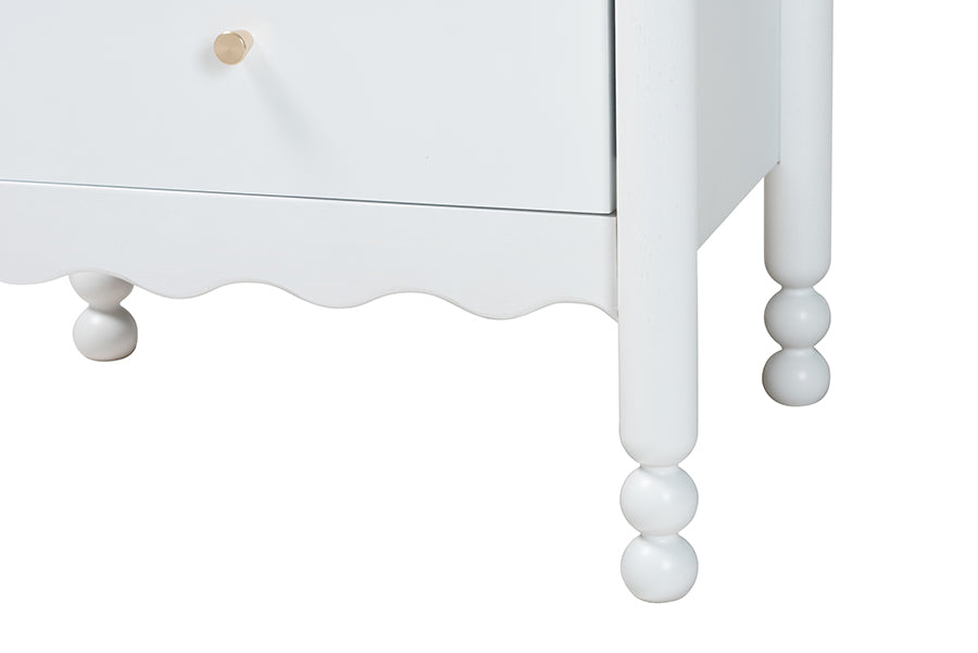 Baxton Studio Hoffman Nightstand - 2-Drawer Bedside Table with Scalloped Apron and Turned Legs for Bedroom, White
