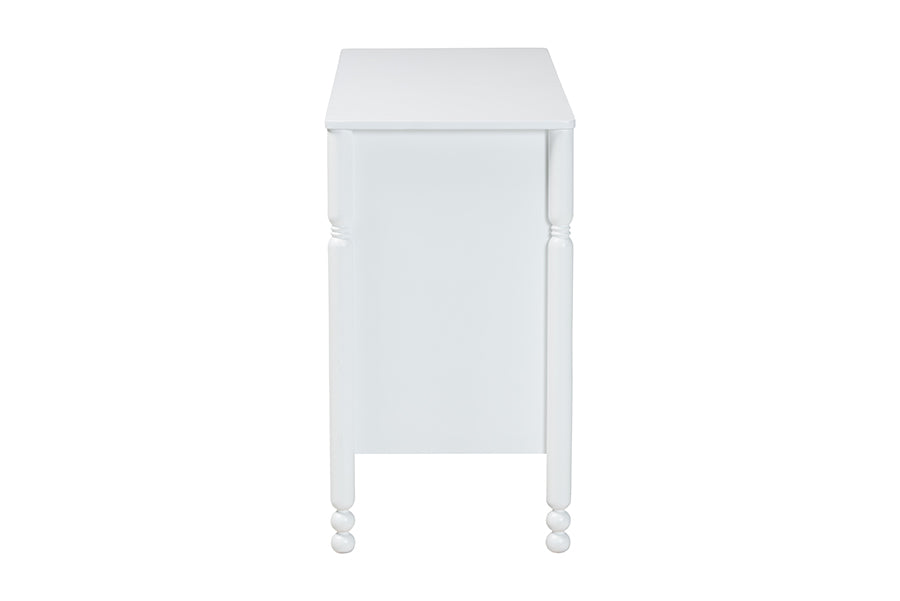 Baxton Studio Hoffman Dresser - 6-Drawer Horizontal Storage Cabinet with Scalloped Apron and Turned Legs for Bedroom, White