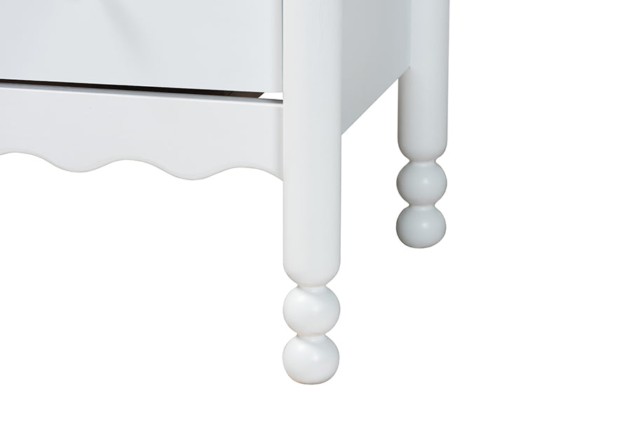 Baxton Studio Hoffman Chest - 4-Drawer Vertical Storage Cabinet with Scalloped Apron and Turned Legs for Bedroom, White