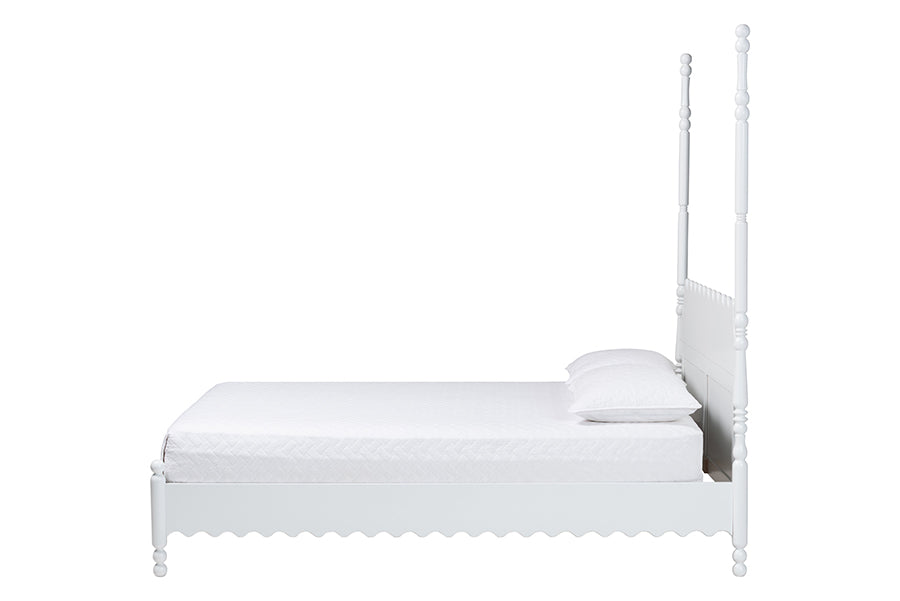 Baxton Studio Hoffman Platform Bed - Farmhouse Bed Frame with Scalloped Design and Turned Posts, White, King