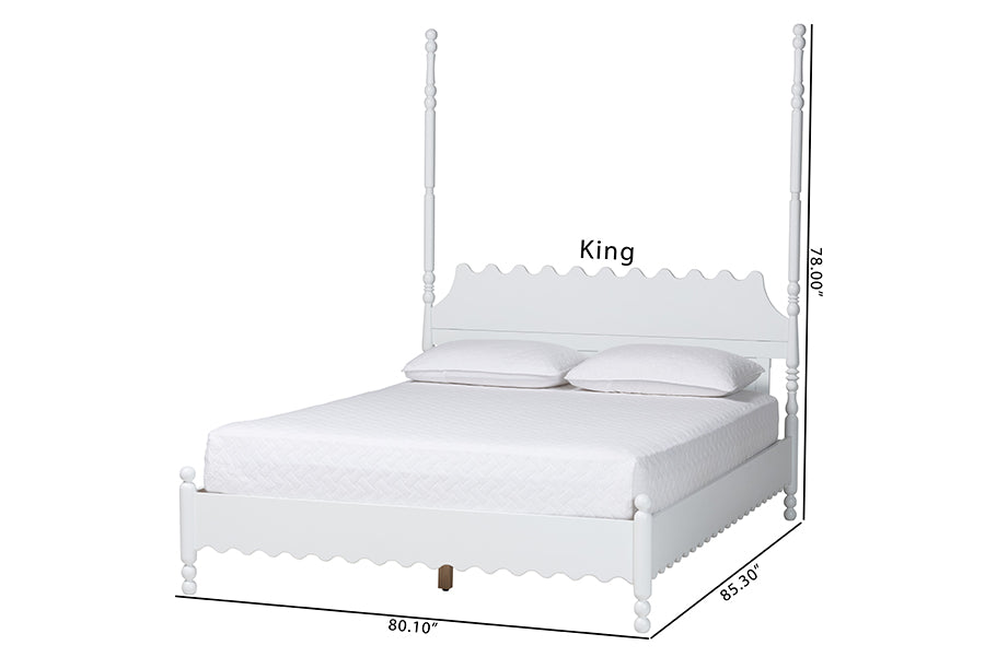 Baxton Studio Hoffman Platform Bed - Farmhouse Bed Frame with Scalloped Design and Turned Posts, White, King