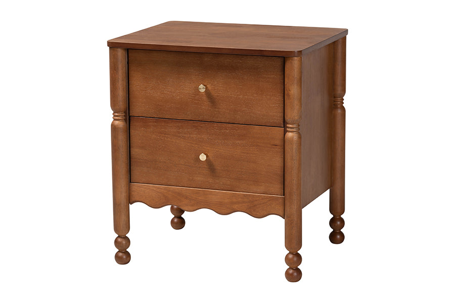 Baxton Studio Hoffman 4-Piece Scalloped Bedroom Set - Farmhouse Bed Frame with Matching Dresser and 2-Drawer Nightstands, Walnut Brown, King