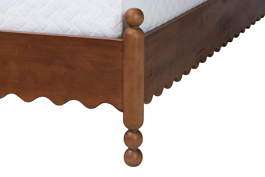 Baxton Studio Hoffman 4-Piece Scalloped Bedroom Set - Farmhouse Bed Frame with Matching Dresser and 2-Drawer Nightstands, Walnut Brown, Queen