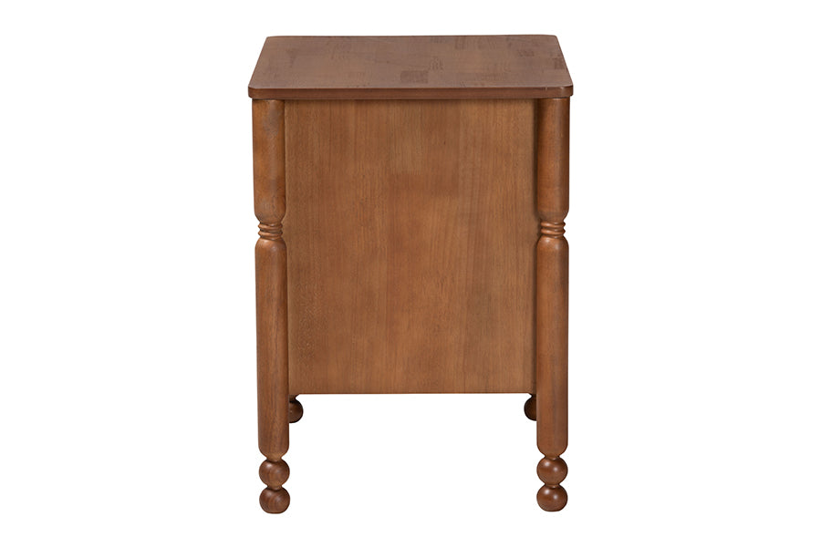 Baxton Studio Hoffman Nightstand - 2-Drawer Bedside Table with Scalloped Apron and Turned Legs for Bedroom, Walnut Brown