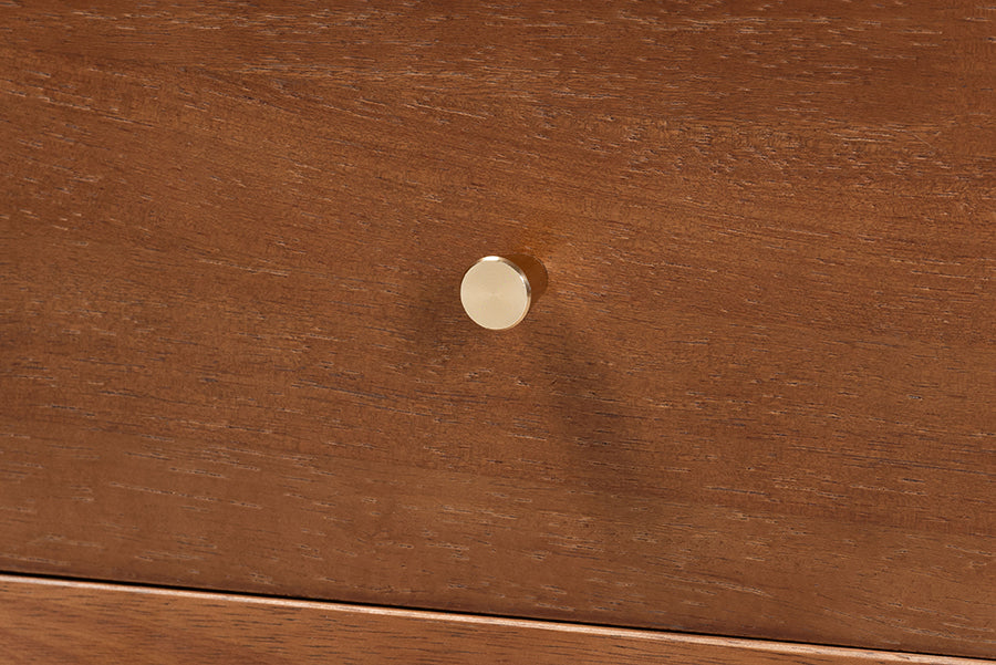 Baxton Studio Hoffman Nightstand - 2-Drawer Bedside Table with Scalloped Apron and Turned Legs for Bedroom, Walnut Brown